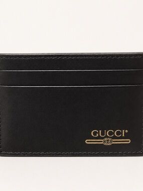 Gucci Black Leather Card Holder with Gold Logo Stripe